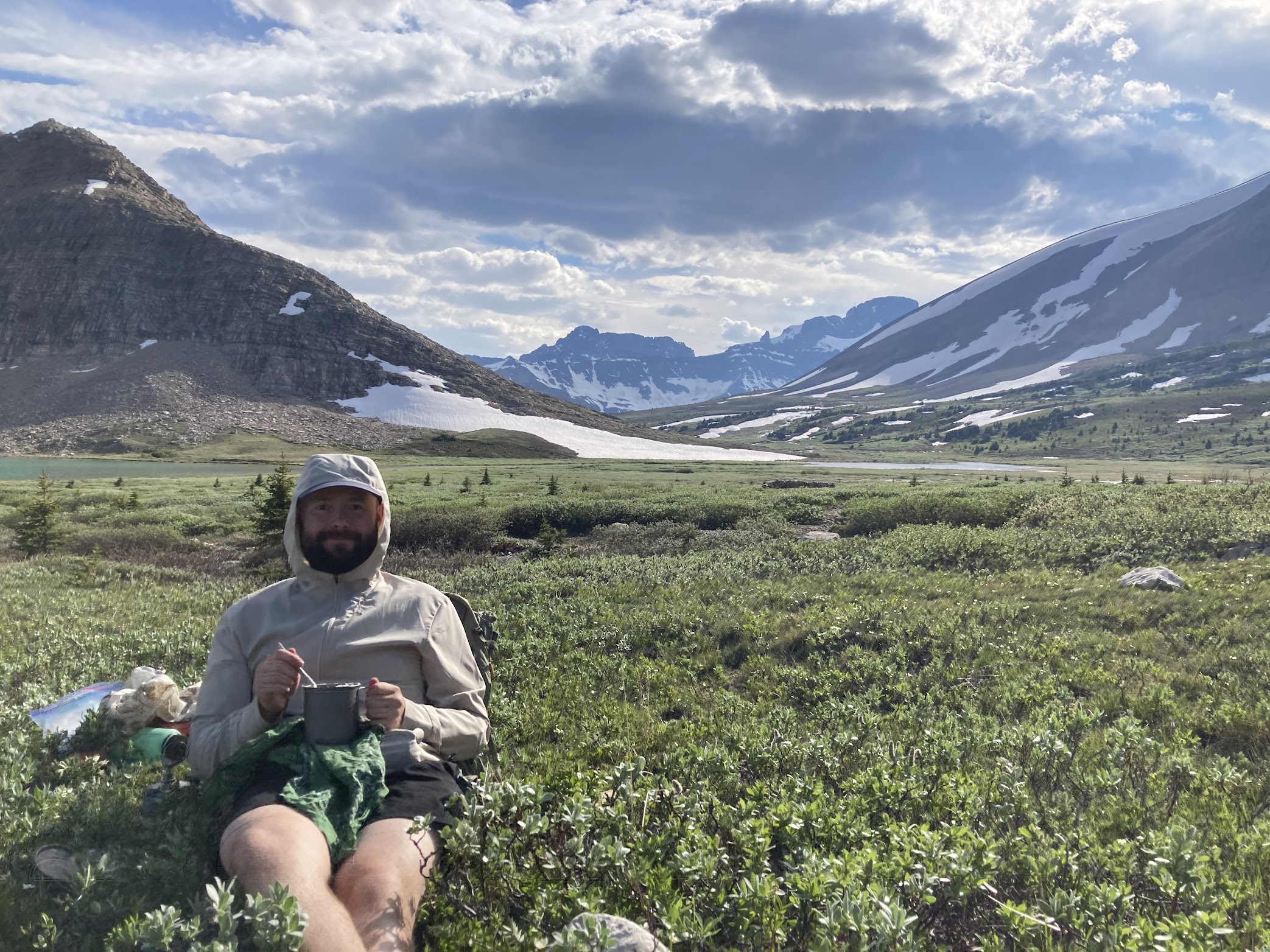 Chris Ross having dinner at Devon Lakes, Banff National Park